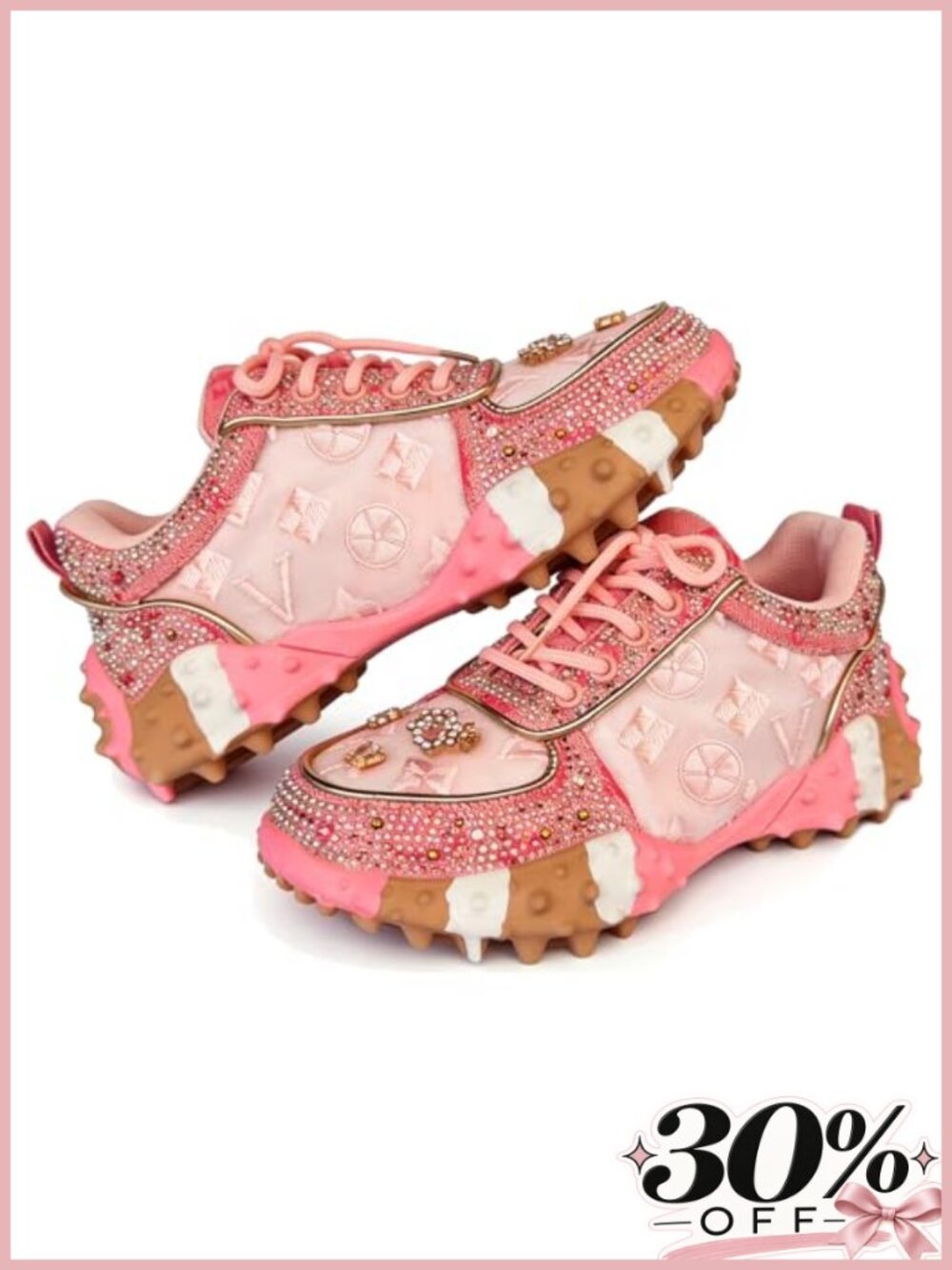 Rhinestone Bling Platform Sneakers Women's Casual Walking Shoes